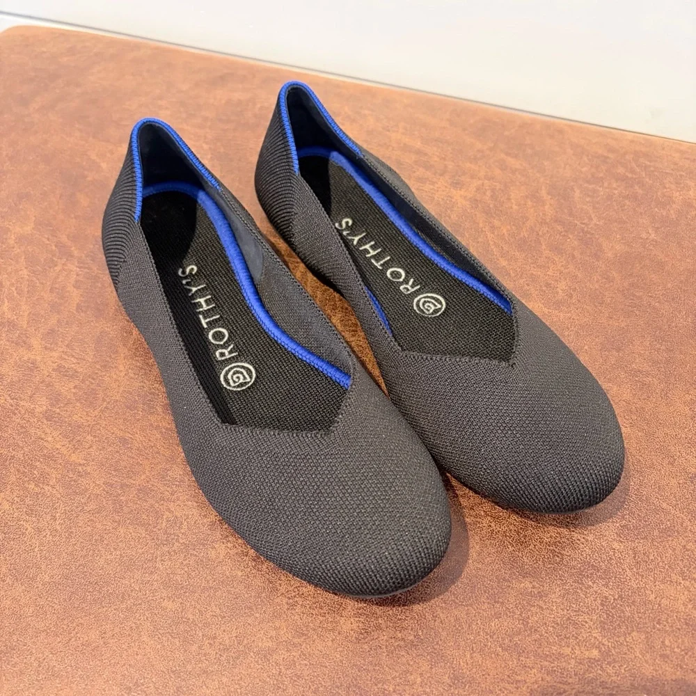 Rothy’s Black Knit Round Ballet Flats Minimalist Quiet Luxury 7.5 Like New - Picture 2 of 10